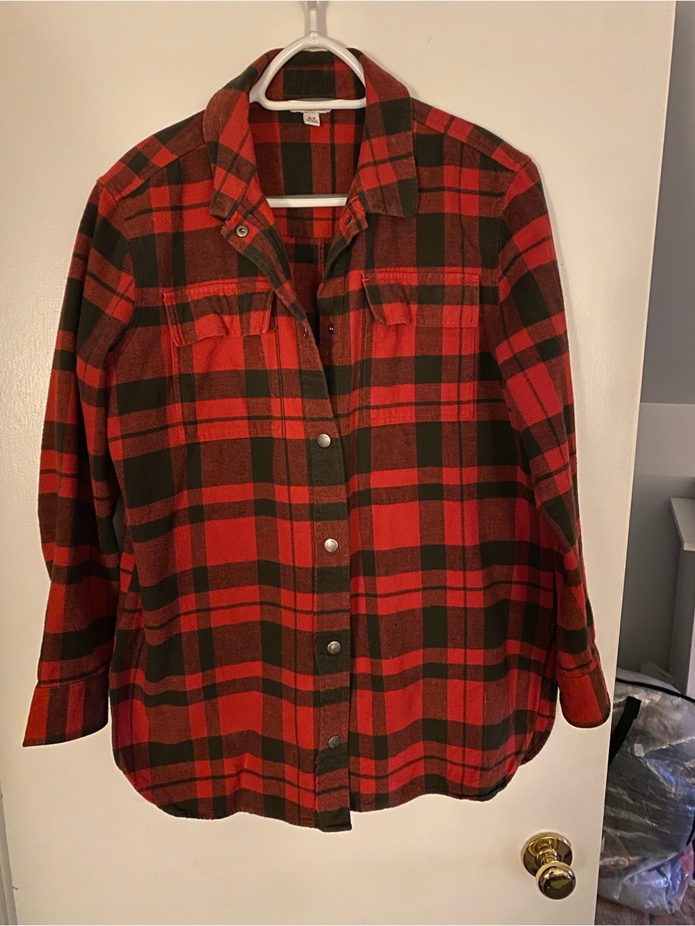 LL Bean Signature Red and Black Plaid Flannel Shirt